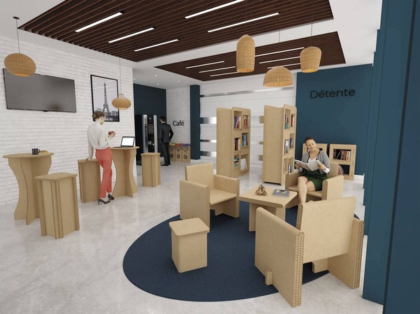 aménagement de stand avec mobilier en carton